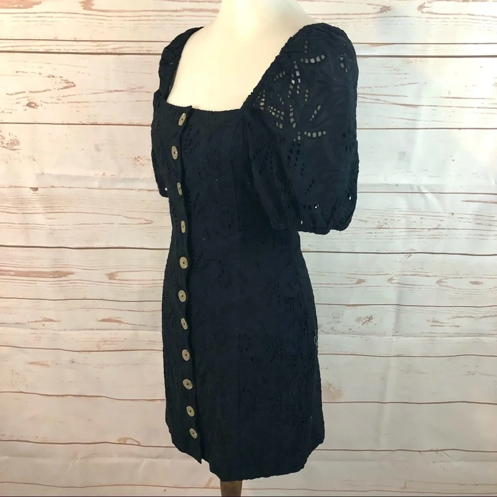 Free People Eyelet Lace Puff Sleeve Button Front Daniella Dress